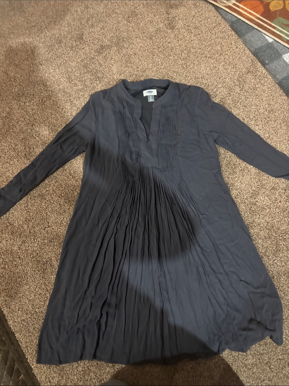 Old Navy Dark Navy Pleated Long-Sleeve Dress